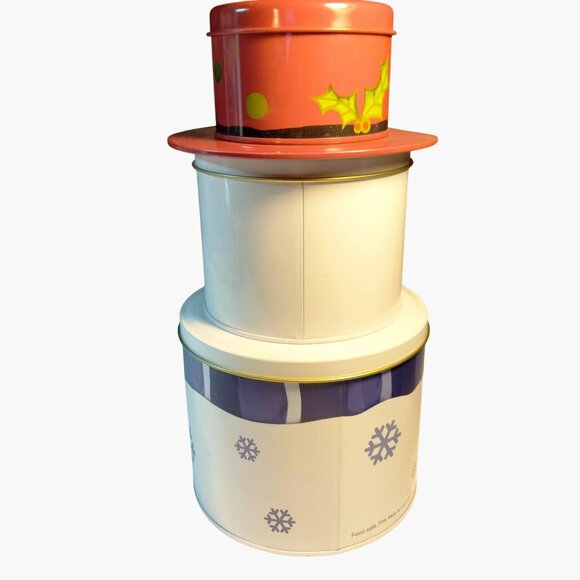 Snowman Decorative Tin Stacked 3 Canisters Celebrate It Christmas - Picture 6 of 10